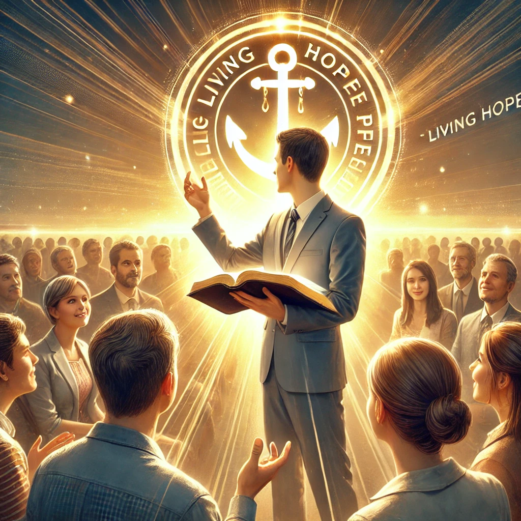 Here is the image representing a person confidently sharing the gospel and truth with others&amp;#44; grounded in the certainty of God&amp;#39;s promises. The scene reflects the living hope and assurance found in God&amp;#39;s truth&amp;#44; as the person actively witnesses to those around them. 