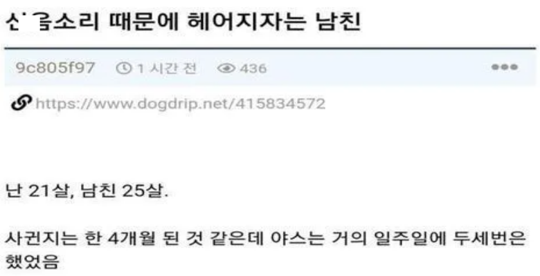  야스 소리때문에 헤어지자는 남친