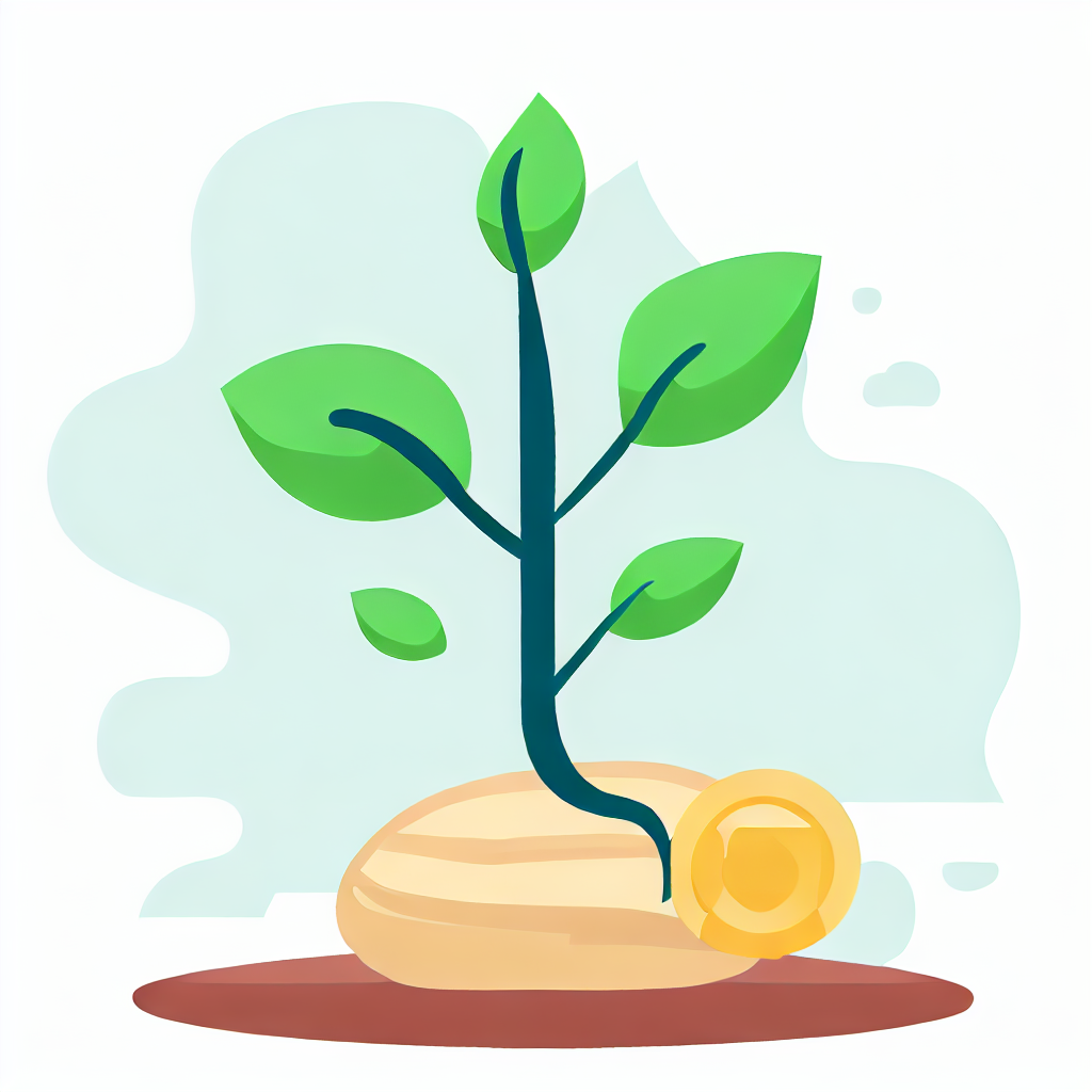Flat vector style image of a seed growing into a tree&#44; symbolizing the growth of seed money into a large asset.