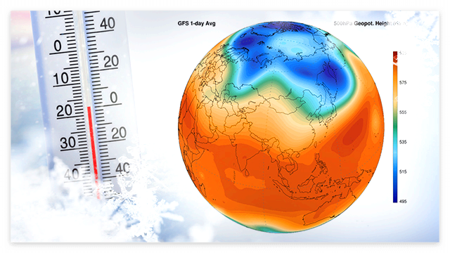 북극한파를-묘사한-지구-이미지와-온도계