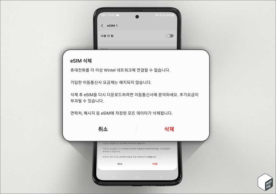 eSIM 삭제 주의 사항 확인 &gt; 삭제