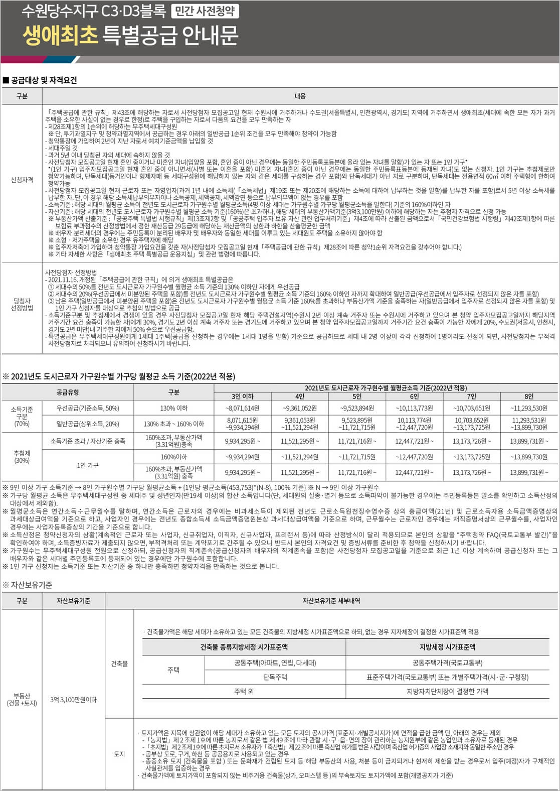 수원 당수지구 C3블록 D4블록 신혼부부 특별공급 안내문