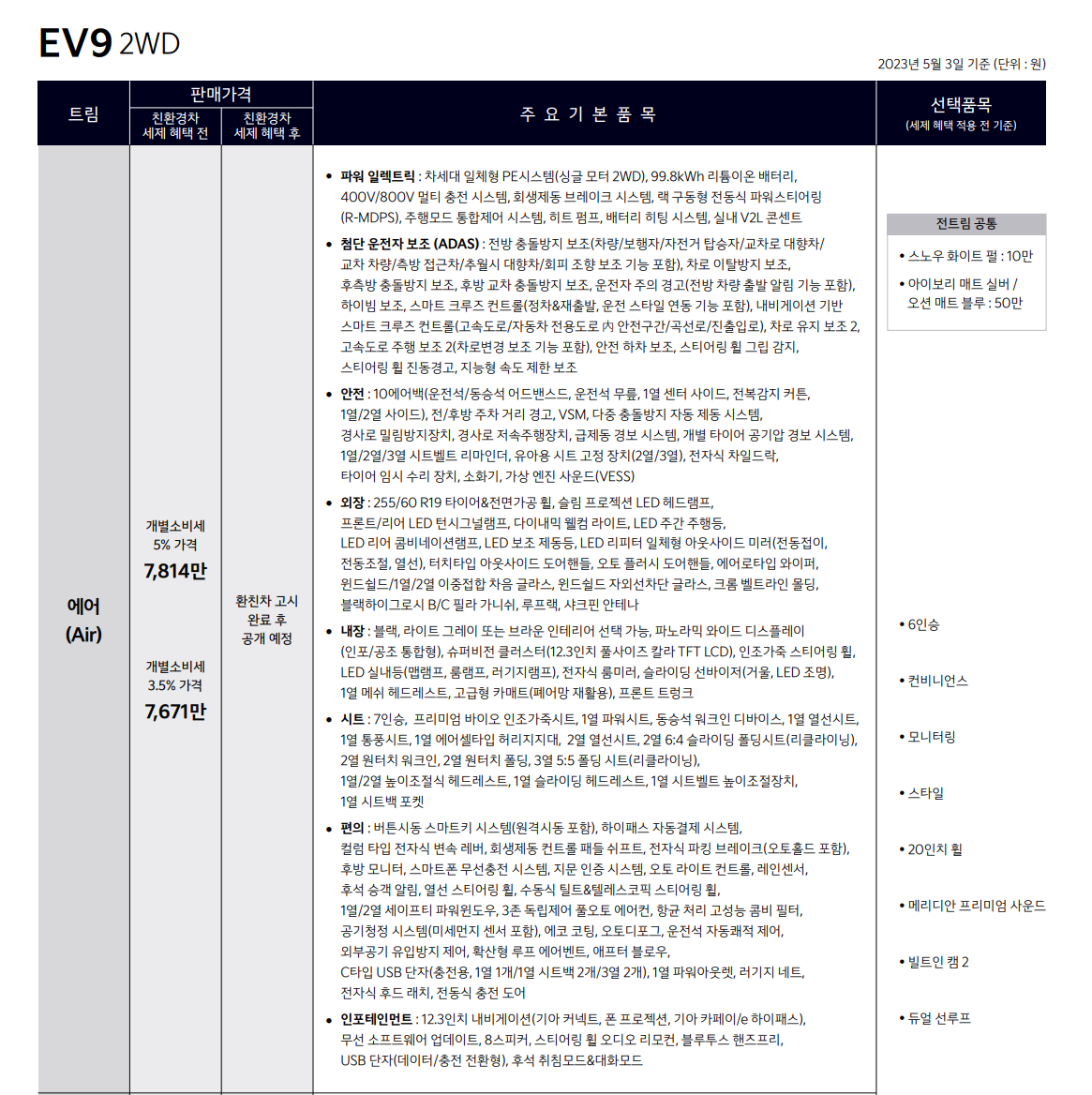EV9 가격표