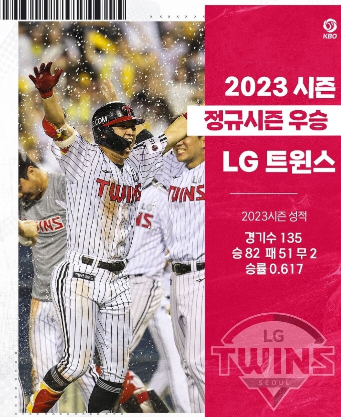 2023 LG 트윈스 29년만에 정규리그 우승 확정 매직넘버 한국프로야구 시즌 우승 세레머니