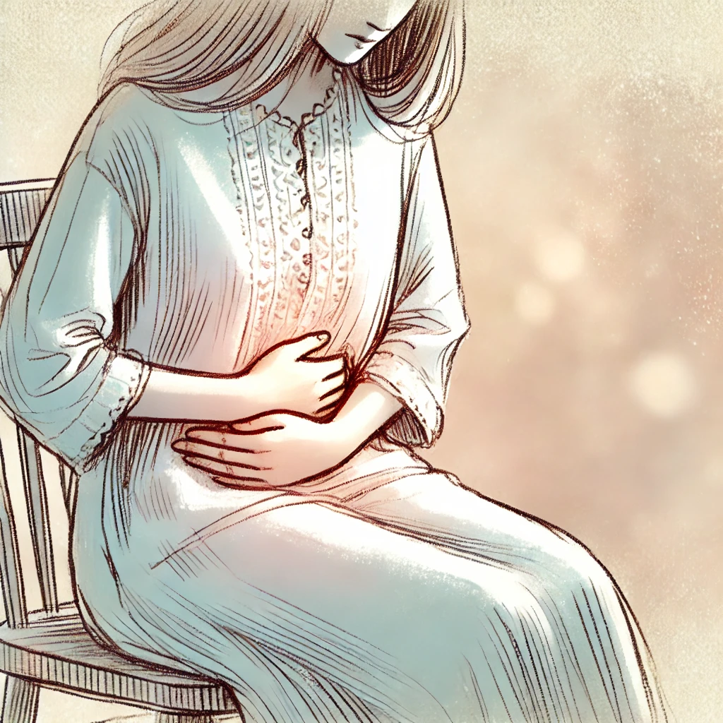 복통으로 힘들어하는 그림