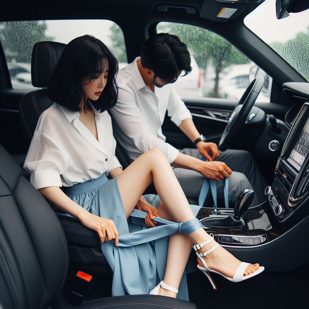남편의 넥타이를 매다