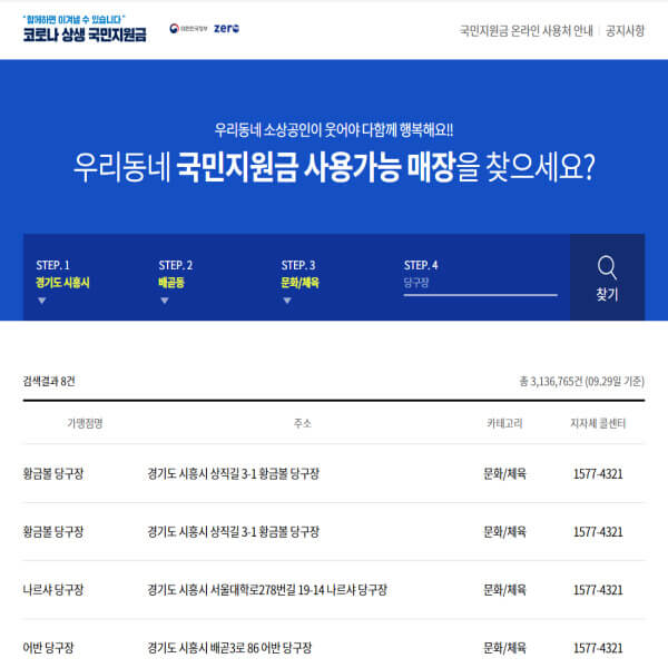 국민지원금 사용처 조회 사이트 사진