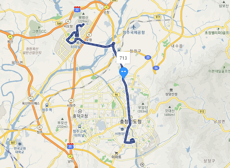  [청주] 713번버스 노선, 시간표 :  청주교대, 청주도청, 청주대, 오창호수공원