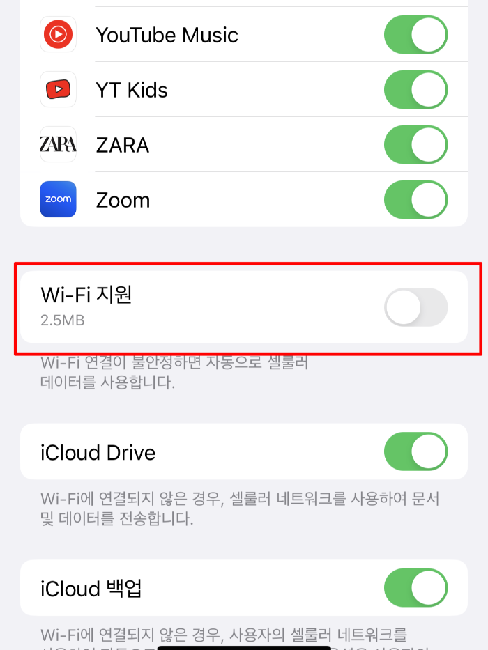 셀룰러 WiFi 지원 해제 2