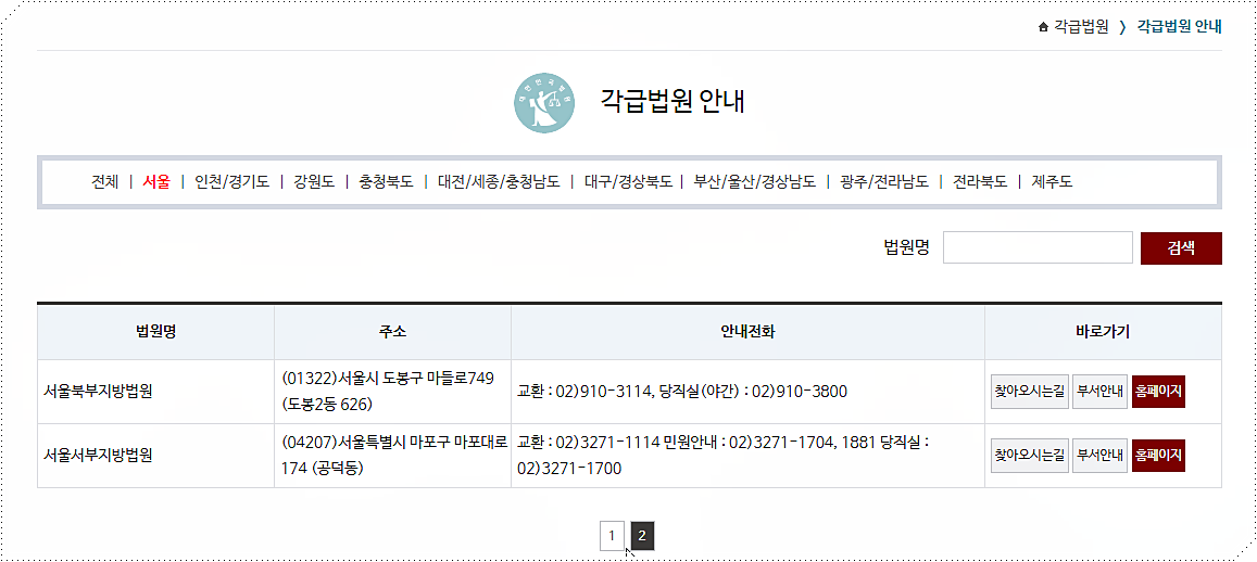  전국 법원 주소 및 전화번호 안내