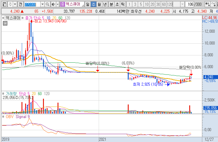 엑스큐어-주가-흐름-차트