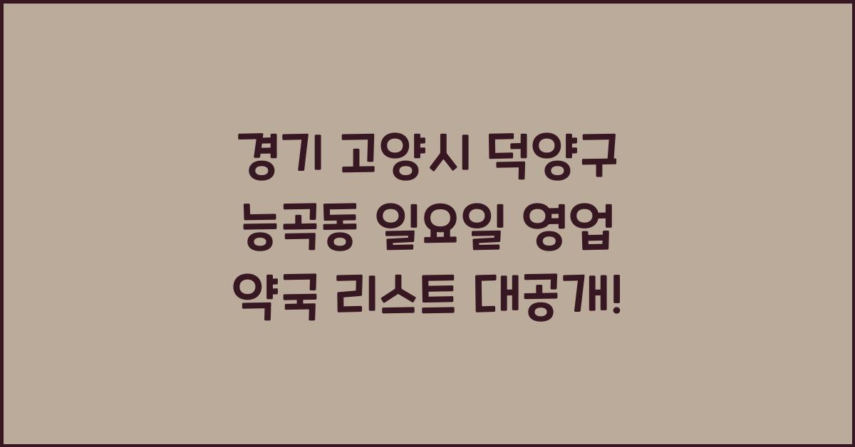 경기 고양시 덕양구 능곡동 일요일 영업 약국 리스트