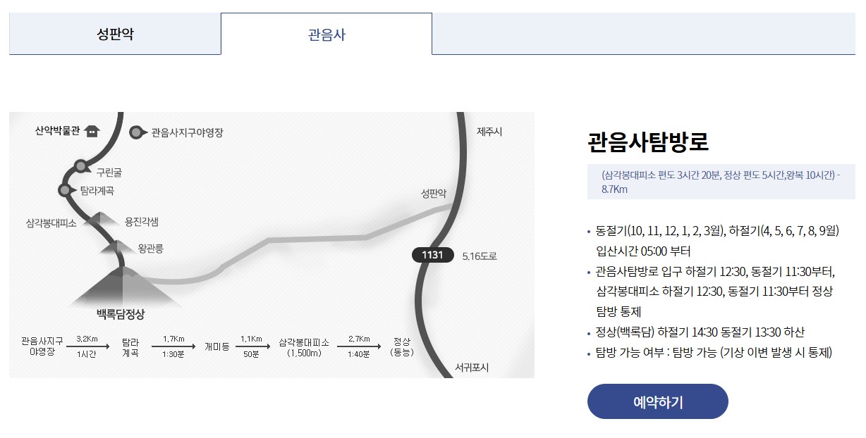 한라산탐방로 예약시스템 
