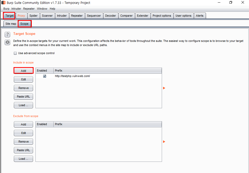  [Burp Suite] Proxy분석 시 원하는 사이트만 볼 수 있도록 설정
