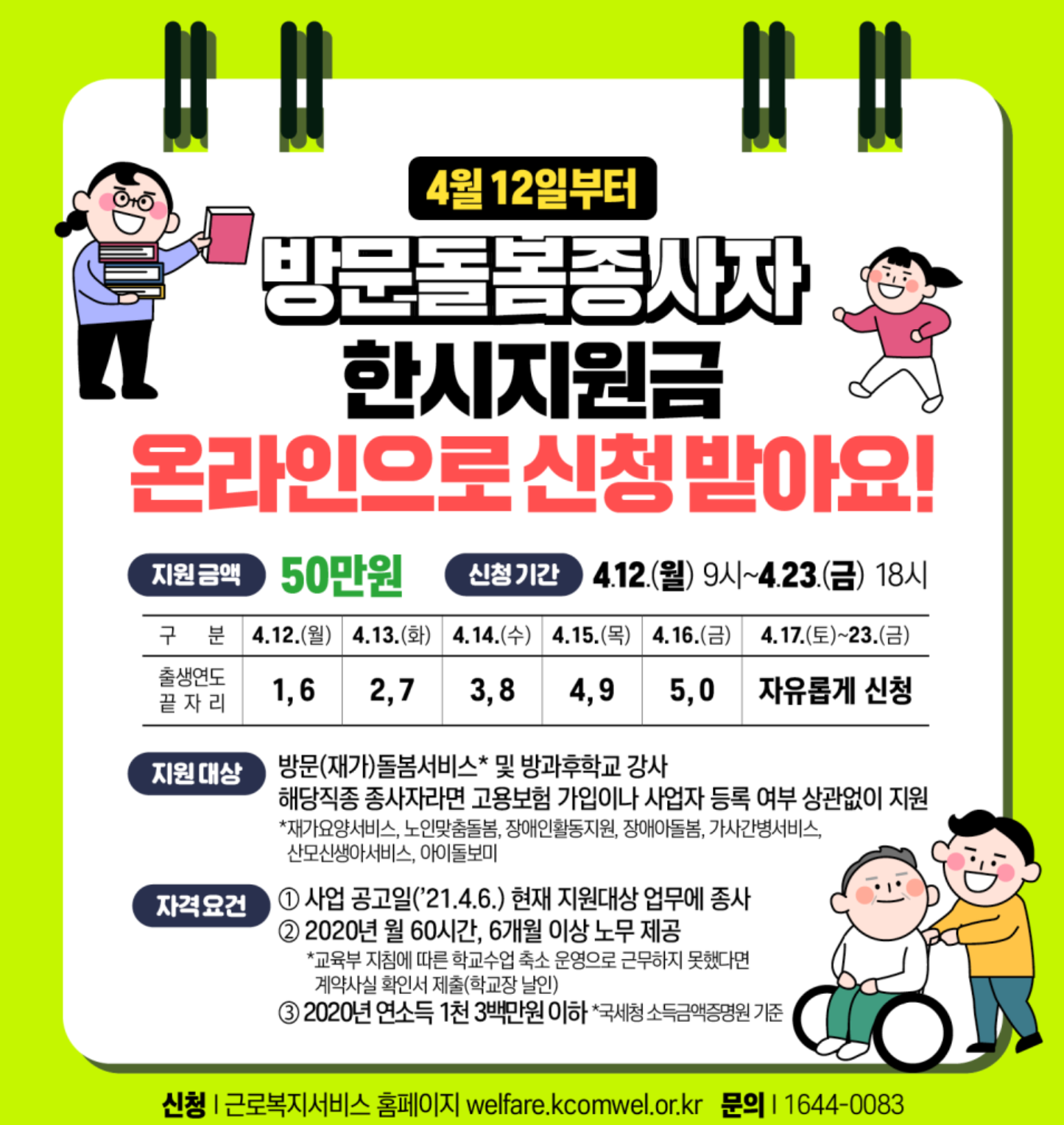  방문돌봄종사자 한시지원금 신청