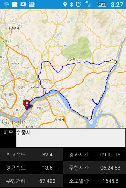 87km 달린 오늘의 라이딩 경로(gps)