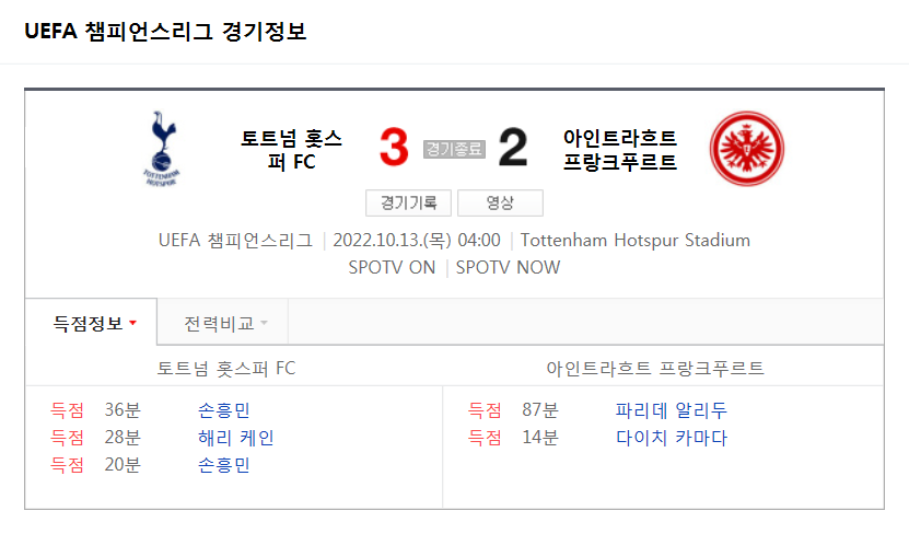  UCL 22/23 D조 조별리그 4차전 - 토트넘 VS 프랑크푸르트 경기 손흥민 하이라이트 (손흥민 멀티골)
