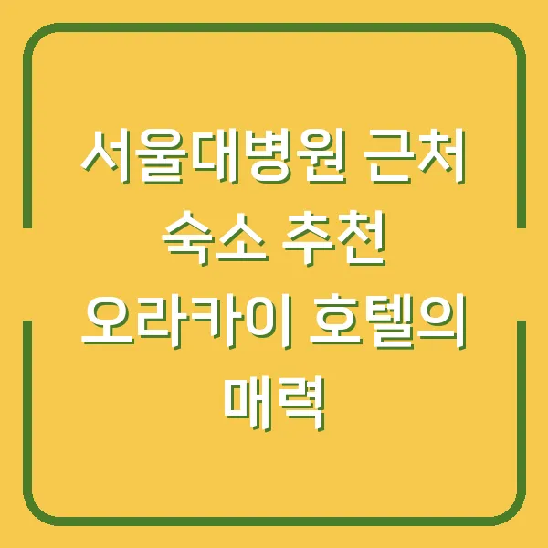 서울대병원 근처 숙소 추천 오라카이 호텔의 매력