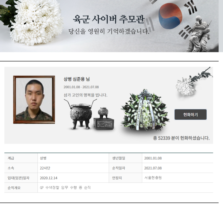  최전방 수색부대 상병 한분이 돌아가셨네요...