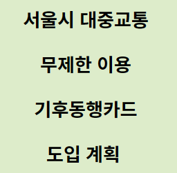 서울시 대중교통 무제한 이용 기후동행카드 도입 계획