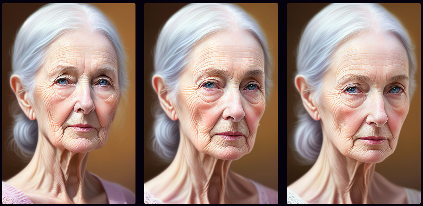 Images of a girl aging from 89 to 87