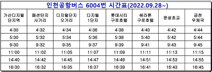 인천공항 6004번 시간표
