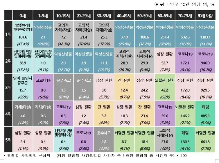 2022년 한국인 사망원인 Top10 (source: yonhap news)