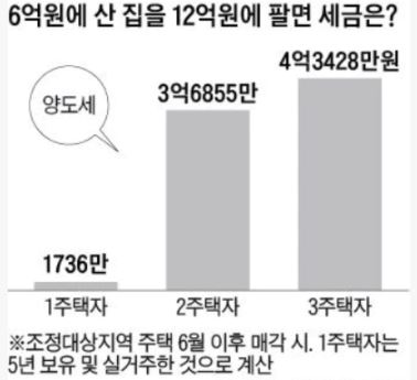  2주택자가 6억에 사서 12억원에 팔면, 양도세는 얼마나 낼까?