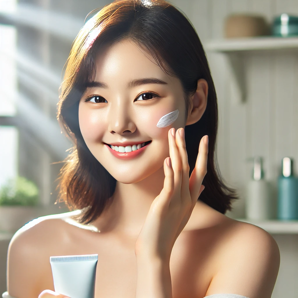 햇빛을 차단하는 선크림을 바르는 모습