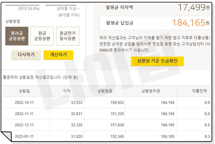 국민은행 대출이자 계산기 사용법