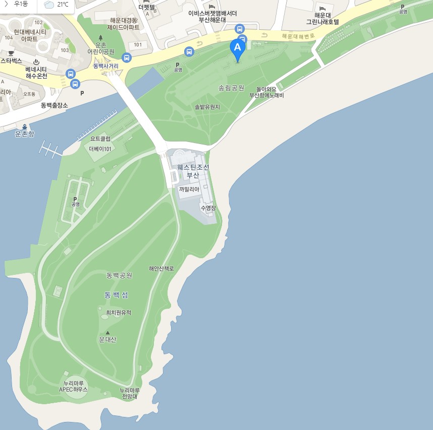 송림공원은-해운대-해변-옆-웨스턴-조선-부산-앞에-위치하고-있다.