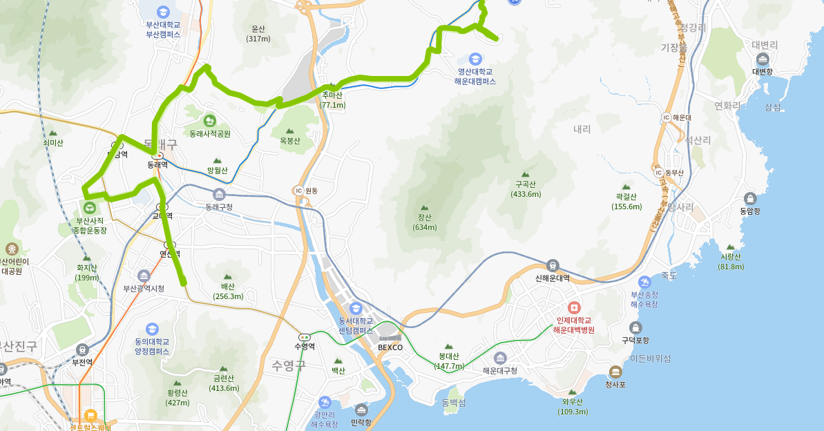  부산 189번 버스 노선,시간표[ 기장 고촌역, 영산대역, 온천장역, 동래,사직운동장,교대, 연산동]