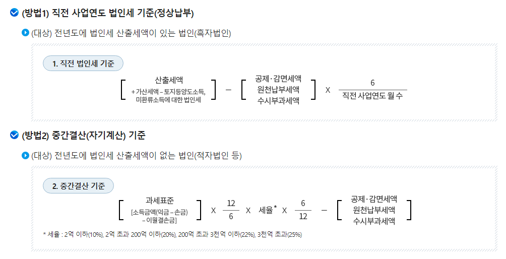 법인세 중간예납 계산방법