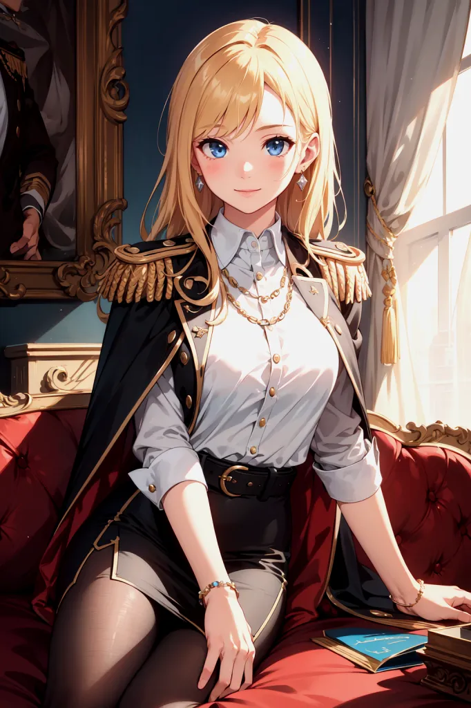 AI 2D Anime 럭셔리 파티 드레스 왕실 룩북 이미지. 앉은 자세