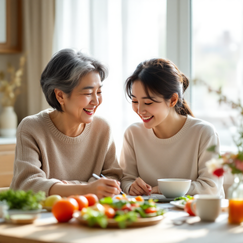 딸과 엄마가 건강정보를 공유하는 장면