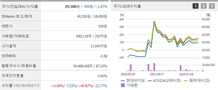 현대바이오-시세-및-주주현환-차트