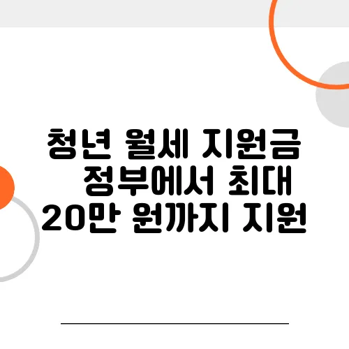 청년 월세 지원금 – 정부에서 최대 20만 원까지 지원
