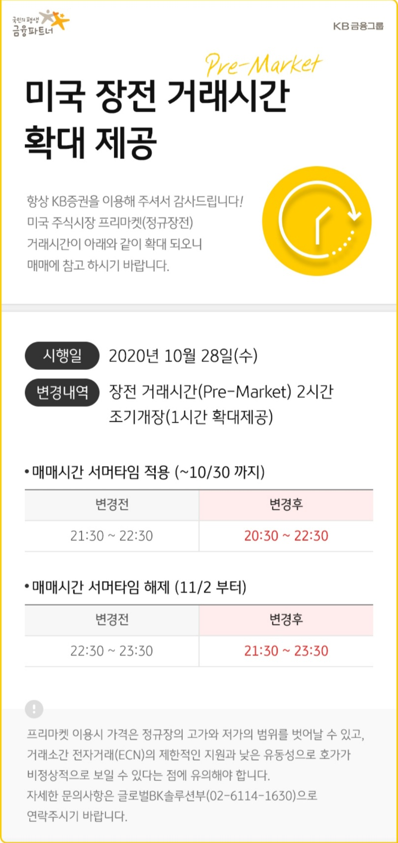  KB 증권 미국증시 장전거래시간 확대