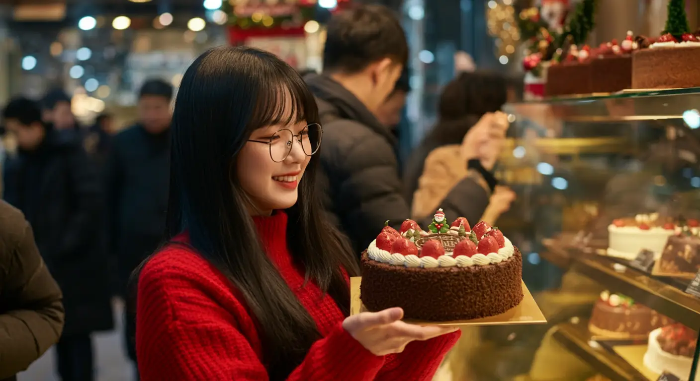 케이크를 구입하는 여성