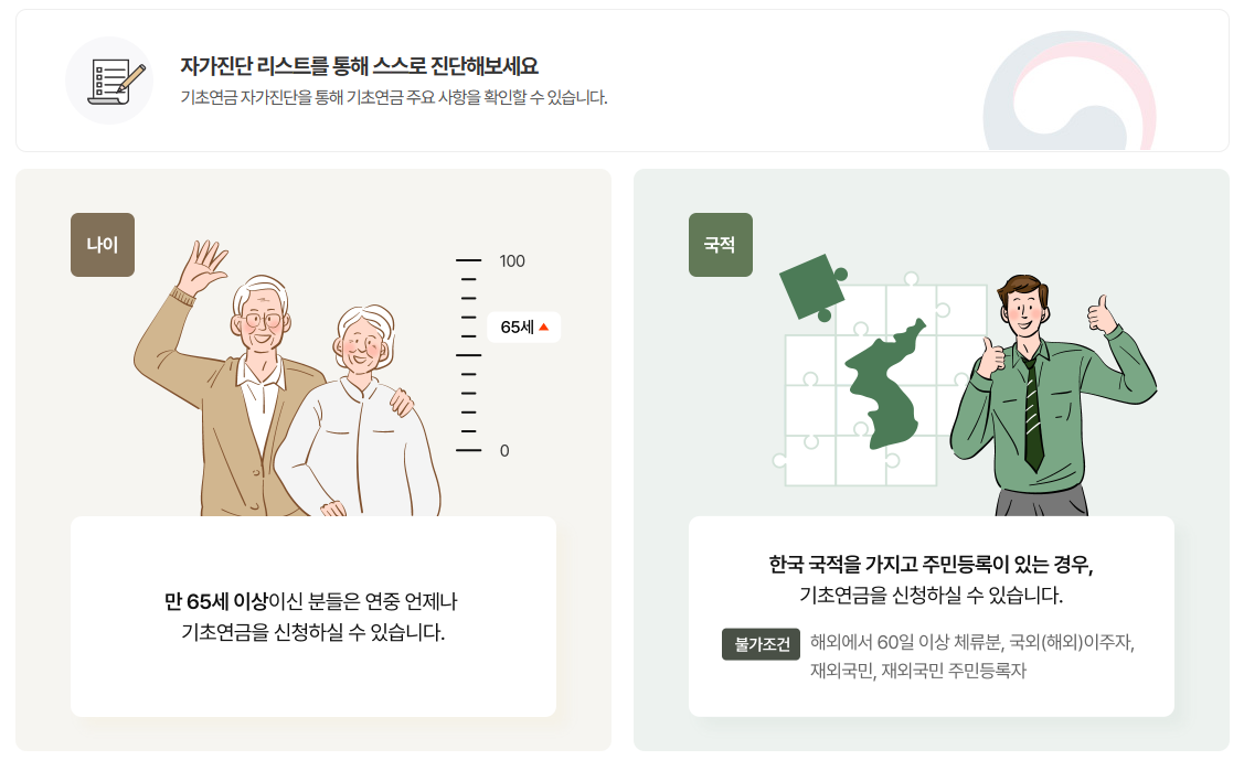 기초노령연금 수급여부 자가진단 방법 (계산기)