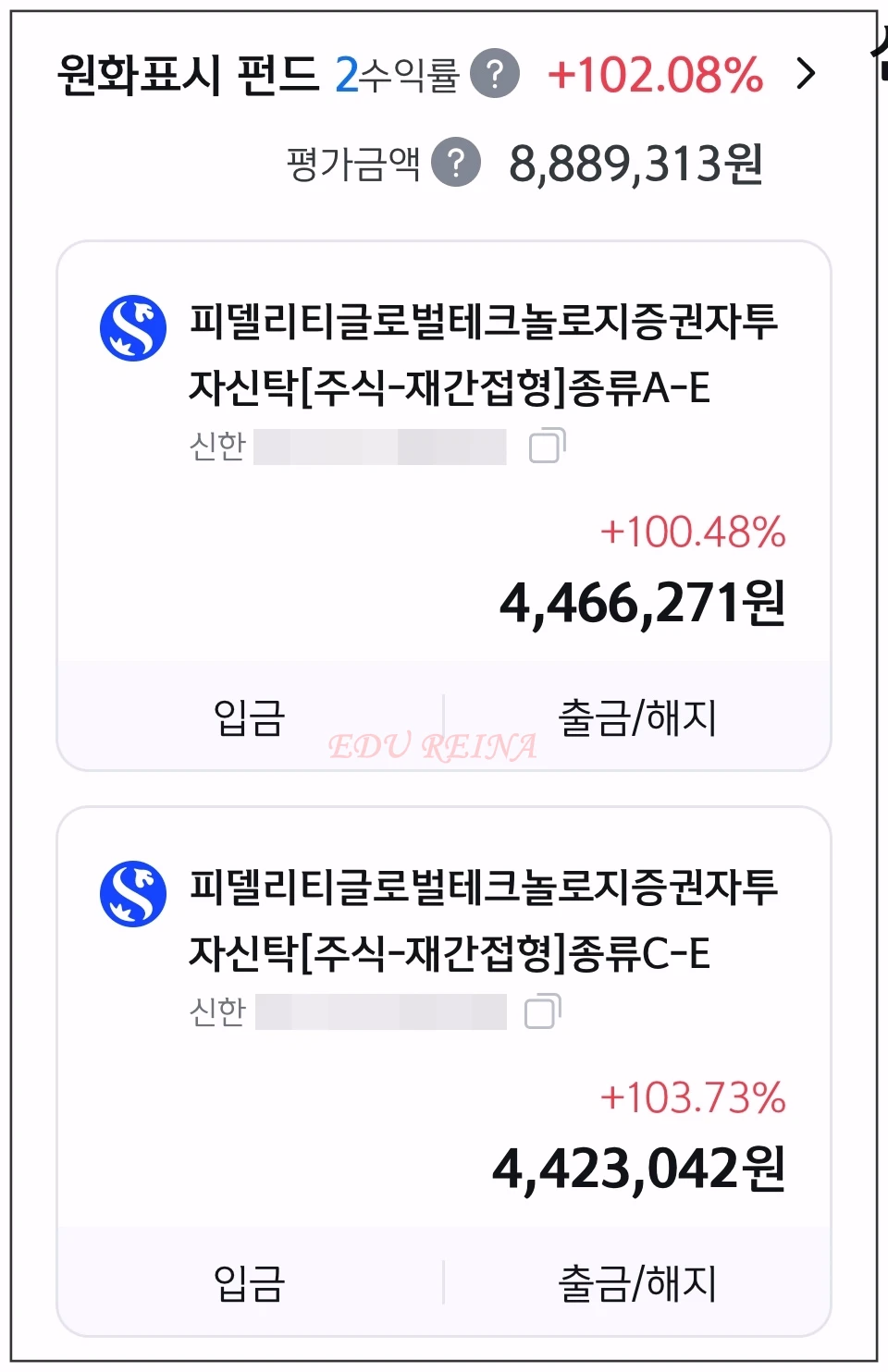 피델리티글로벌테크펀드-2개펀드-나의수익금