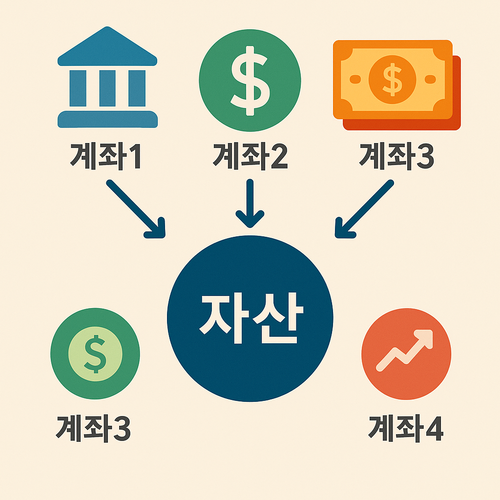다양한 계좌로 분산된 자산을 그래픽으로 표현한 이미지
