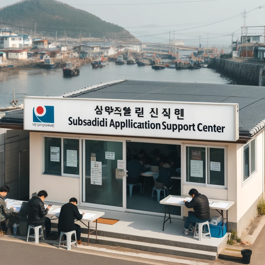 바닷가 마을의 직불금 지원센터 전경 