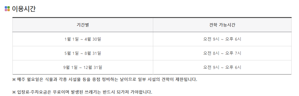 대구수목원 이용시간