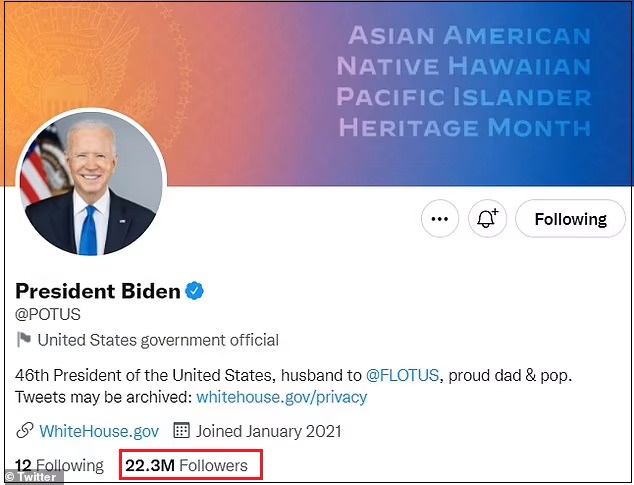  충격! 바이든 트위터 팔로워 절반이 가짜 계정 Half of Joe Biden's Twitter Followers Are Fake, Audit Reveals