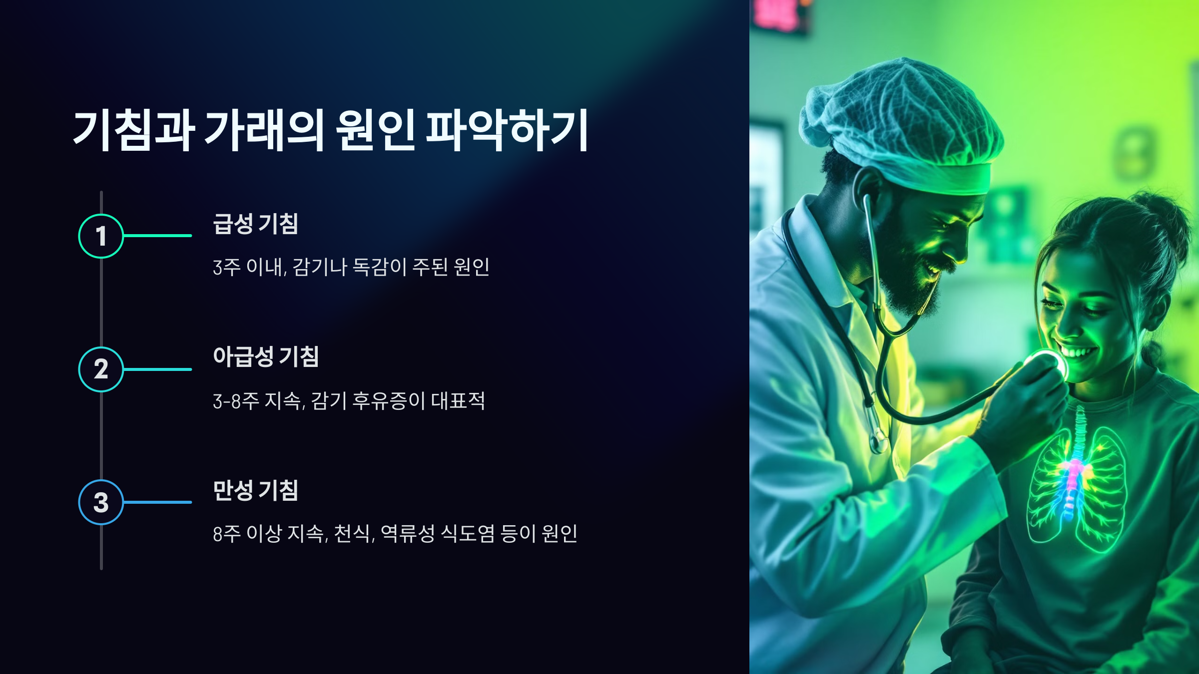 기침과 가래의 원인 파악하기를 설명한 PPT 이미지