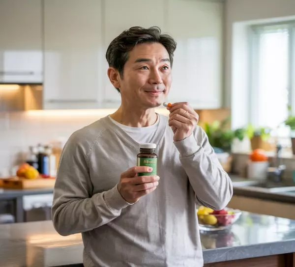 영양제를 먹고 있는 50대 남성