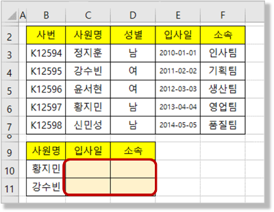 Vlookup 함수 - 사원정보 찾기