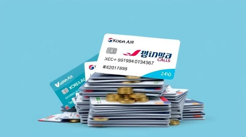 두 항공사 마일리지 카드가 합쳐져 가치로 변하는 추상적인 이미지