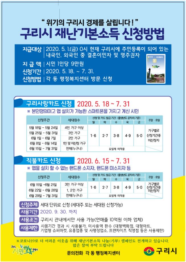  구리시 재난기본소득 신청방법 기간은? 정부 재난지원금은 얼마